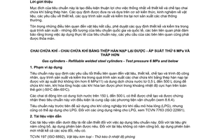 Tiêu chuẩn quốc gia TCVN 6292:2013 (ISO 4706 : 2008) về Chai chứa khí - Chai chứa khí bằng thép hàn nạp lại được - Áp suất thử 60MPa và thấp hơn