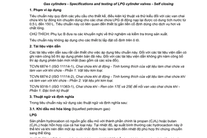 Tiêu chuẩn quốc gia TCVN 9312:2013 (ISO 14245 : 2006) về Chai chứa khí - Đặc tính kỹ thuật và thử nghiệm van chai LPG - Van tự đóng kín