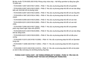 Tiêu chuẩn Việt Nam TCVN 6305-10:2013 (ISO 6182-10:2006) về Phòng cháy chữa cháy - Hệ thống Sprinkler tự động - Phần 10 - Yêu cầu và phương pháp thử đối với sprinkler trong nhà