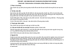 Tiêu chuẩn quốc gia TCVN 8079:2013 (ISO 6091:2010) về Sữa bột - Xác định độ axit chuẩn độ (Phương pháp chuẩn)