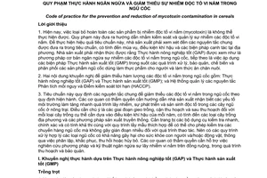 Tiêu chuẩn quốc gia TCVN 9712:2013 (CAC/RCP 51-2003) về Quy phạm thực hành ngăn ngừa và giảm thiểu sự nhiễm độc tố vi nấm trong ngũ cốc