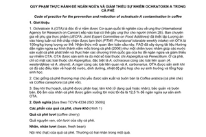 Tiêu chuẩn quốc gia TCVN 9703:2013 (CAC/RCP 69-2009) về Quy phạm thực hành để ngăn ngừa và giảm thiểu sự nhiễm Ochratoxin A trong cà phê