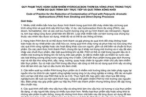 Tiêu chuẩn Việt Nam TCVN 9777:2013 (CAC/RCP 68-2009) về Quy phạm thực hành giảm nhiễm hydrocacbon thơm đa vòng (PAH) trong thực phẩm do quá trình sấy trực tiếp và quá trình xông khói