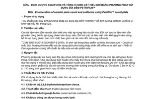 Tiêu chuẩn quốc gia TCVN 9979:2013 về Sữa - Định lượng coliform và tổng vi sinh vật hiếu khí bằng phương pháp sử dụng đĩa đếm Petrifilm