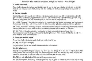 Tiêu chuẩn quốc gia TCVN 9541:2013 (ISO 17696:2004) về Giầy dép - Phương pháp thử mũ giầy, lót mũ giầy, lót mặt - Độ bền xé