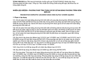 Tiêu chuẩn quốc gia TCVN 3180:2013 (ASTM D 4737-10) về Nhiên liệu điêzen – Phương pháp tính toán chỉ số cetan bằng phương trình bốn biến số