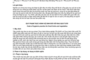 Tiêu chuẩn quốc gia TCVN 9994:2013 (CAC/RCP 53-2003, REV 2010) về Quy phạm thực hành vệ sinh đối với rau quả tươi