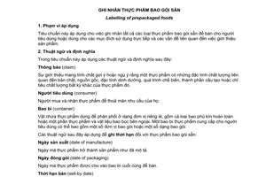 Tiêu chuẩn Việt Nam TCVN 7087:2013 (CODEX STAN 1-1985, Sửa đổi 2010) về Ghi nhãn thực phẩm bao gói sẵn