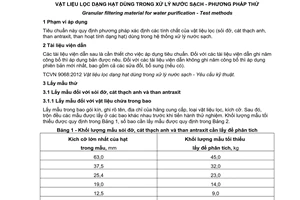 Tiêu chuẩn quốc gia TCVN 9069:2012 về Vật liệu lọc dạng hạt dùng trong xử lý nước sạch - Phương pháp thử