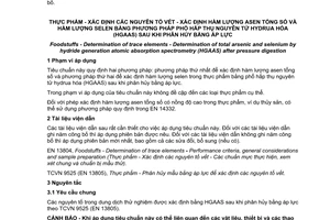 Tiêu chuẩn quốc gia TCVN 9521:2012 (EN 14627:2005) về Thực phẩm - Xác định các nguyên tố vết - Xác định hàm lượng asen tổng số và hàm lượng selen bằng phương pháp hấp thụ nguyên tử hydrua hóa (HGAAS) sau khi phân hủy bằng áp lực