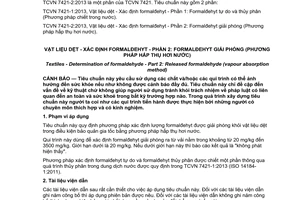 Tiêu chuẩn quốc gia TCVN 7421-2:2013 (ISO 14184-2:2011) về Vật liệu dệt - Xác định formanlđehyt - Phần 2: Formanlđehyt giải phóng (phương pháp hấp thụ hơi nước)