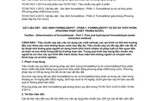 Tiêu chuẩn quốc gia TCVN 7421-1:2013 (ISO 14184-1:2011) về Vật liệu dệt - Xác định formanlđehyt - Phần 1: Formanlđehyt tự do và thủy phân (phương pháp chiết trong nước)