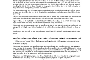 Tiêu chuẩn quốc gia TCVN 10070:2013 (EN 14372:2004) về Đồ dùng trẻ em - Thìa, dĩa và dụng cụ ăn - Yêu cầu an toàn và phương pháp thử