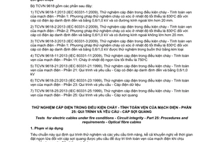 Tiêu chuẩn quốc gia TCVN 9618-25:2013 (IEC 60331-25:1999) về Thử nghiệm cáp điện trong điều kiện cháy - Tính toàn vẹn của mạch điện - Phần 25: Quy trình và yêu cầu - Cáp sợi quang