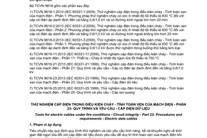 Tiêu chuẩn quốc gia TCVN 9618-23:2013 (IEC 60331-23:1999) về Thử nghiệm cáp điện trong điều kiện cháy - Tính toàn vẹn của mạch điện - Phần 23: Quy trình và yêu cầu - Cáp điện dữ liệu