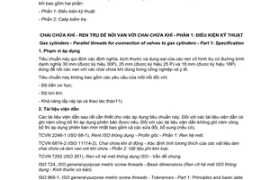 Tiêu chuẩn quốc gia TCVN 10117-1:2013 (ISO 15245-1:2001, With Amendment 1:2013) về Chai chứa khí - Ren trụ để nối van vào chai chứa khí - Phần 1: Điều kiện kỹ thuật