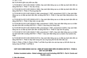 Tiêu chuẩn quốc gia TCVN 9615-4:2013 (IEC 60245-4:2011) về Cáp cách điện bằng cao su - Điện áp danh định đến và bằng 450/750V - Phần 4: Dây mềm và cáp mềm