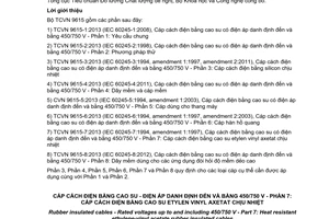 Tiêu chuẩn quốc gia TCVN 9615-7:2013 (IEC 60245-7:1994) về Cáp cách điện bằng cao su - Điện áp danh định đến và bằng 450/750V - Phần 7: Cáp cách điện bằng cao su etylen vinyl axetat chịu nhiệt