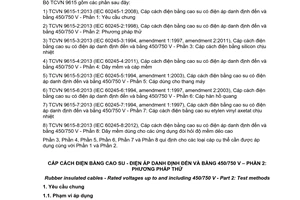 Tiêu chuẩn quốc gia TCVN 9615-2:2013 (IEC 60245-2:1998) về Cáp cách điện bằng cao su - Điện áp danh định đến và bằng 450/750V - Phần 2: Phương pháp thử