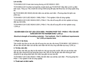 Tiêu chuẩn quốc gia TCVN 9630-3:2013 (IEC 60243-3:2001) về Độ bền điện của vật liệu cách điện - Phương pháp thử - Phần 3: Yêu cầu bổ sung đối với thử nghiệm xung 1,2/50 µs