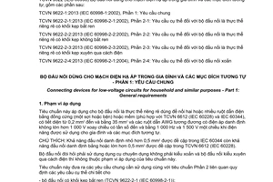 Tiêu chuẩn quốc gia TCVN 9622-1:2013 (IEC 60998-1:2002) về Bộ đấu nối dùng cho mạch điện hạ áp trong gia đình và các mục đích tương tự - Phần 1: Yêu cầu chung
