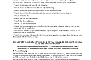 Tiêu chuẩn quốc gia TCVN 6852-2:2010 (ISO 8178-2:2008) về Động cơ đốt trong kiểu pit tông - Đo chất thải - Phần 2: Đo các chất thải khí và hạt ở điều kiện hiện trường