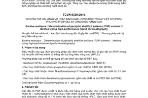 Tiêu chuẩn Việt Nam TCVN 8339:2010 về nhuyễn thể hai mảnh vỏ - Xác định hàm lượng độc tố gây liệt cơ (PSP) - Phương pháp sắc ký lỏng hiệu năng cao
