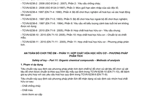 Tiêu chuẩn quốc gia TCVN 6238-11:2010 (EN 71 - 11 : 2005) về An toàn đồ chơi trẻ em - Phần 10: Hợp chất hóa học hữu cơ - Phương pháp phân tích