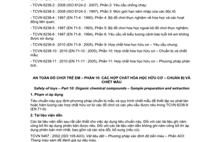 Tiêu chuẩn quốc gia TCVN 6238-10:2010 (EN 71-10 : 2005) về An toàn đồ chơi trẻ em - Phần 10: Hợp chất hóa học hữu cơ - Chuẩn bị và chiết mẫu