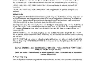 Tiêu chuẩn quốc gia TCVN 1862-2:2010 (ISO 1924-2:2008) về Giấy và cáctông - Xác định tính chất bền kéo - Phần 2: Phương pháp tốc độ giãn dài không đổi (20 mm/min)