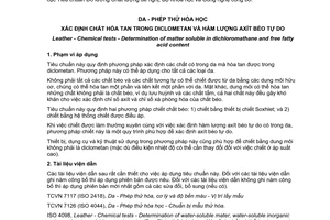 Tiêu chuẩn quốc gia TCVN 7129:2010 (ISO 4048: 2008) về Da - Phép thử hóa học - Xác định chất hòa tan trong Diclometan và hàm lượng axit béo tự do