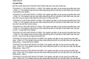 Tiêu chuẩn quốc gia TCVN 6613-3-22:2010 (IEC 60332-3-22:2009) về Thử nghiệm cáp điện và cáp quang trong điều kiện cháy - Phần 3-22: Thử nghiệm cháy lan theo chiều thẳng đứng đối với cụm dây hoặc cụm cáp lắp đặt thẳng đứng - Cấp A