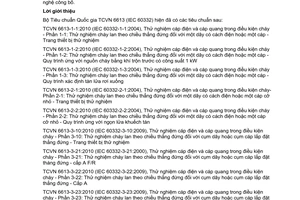 Tiêu chuẩn quốc gia TCVN 6613-3-24:2010 (IEC 60332-3-24:2009) về Thử nghiệm cáp điện và cáp sợi quang trong điều kiện cháy - Phần 3-24: Thử nghiệm cháy lan theo chiều thẳng đứng của bó dây hoặc cáp lắp thẳng đứng - Cấp C