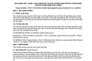 Tiêu chuẩn quốc gia TCVN 8097-1:2010 (IEC 60099-1 : 1999) về Bộ chống sét - Phần 1: Bộ chống sét có khe hở kiểu điện trở phi tuyến dùng cho hệ thống điện xoay chiều