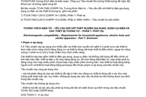 Tiêu chuẩn quốc gia TCVN 7492-1:2010 (CISPR 14-1:2009) về Tương thích điện từ - Yêu cầu đối với thiết bị điện gia dụng, dụng cụ điện và các thiết bị tương tự - Phần 1: Phát xạ