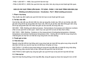 Tiêu chuẩn quốc gia TCVN 5017-1:2010 (ISO 857-1 : 1998) về Hàn và các quá trình liên quan - Từ vựng - Phần 1: Các quá trình hàn kim loại