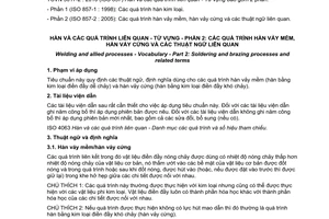 Tiêu chuẩn quốc gia TCVN 5017-2:2010 (ISO 857-2 : 2005) về Hàn và các quá trình liên quan - Từ vựng - Phần 2: Các quá trình hàn vảy mềm, hàn vảy cứng và các thuật ngữ liên quan