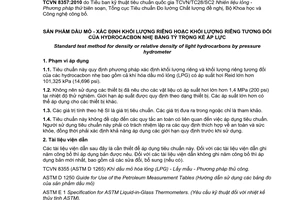 Tiêu chuẩn quốc gia TCVN 8357:2010 (ASTM 1657-07) về Sản phẩm dầu mỏ - Xác định khối lượng riêng hoặc khối lượng riêng tương đối của hydrocacbon nhẹ bằng tỷ trọng kế áp lực