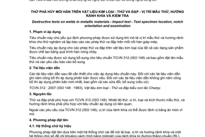 Tiêu chuẩn quốc gia TCVN 5402:2010 (ISO 9016 : 2001) về Thử phá hủy mối hàn trên vật liệu kim loại - Thử va đập - Vị trí mẫu thử, hướng rãnh khía và kiểm tra