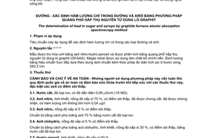 Tiêu chuẩn quốc gia TCVN 8464:2010 (GS 2/3-24:1998) về Đường - Xác định hàm lượng chì trong đường và xirô bằng phương pháp quang phổ hấp thụ nguyên tử dùng lò graphit