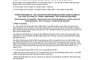 Tiêu chuẩn quốc gia TCVN 7492-2:2010 (CISPR 14-2:2008) về Tương thích điện từ - Yêu cầu đối với thiết bị điện gia dụng, dụng cụ điện và các thiết bị tương tự - Phần 2: Miễn nhiễm - Tiêu chuẩn họ sản phẩm