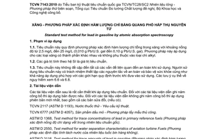 Tiêu chuẩn quốc gia TCVN 7143:2010 (ASTM D 3237-06) về Xăng - Phương pháp xác định hàm lượng chì bằng quang phổ hấp thụ nguyên tử