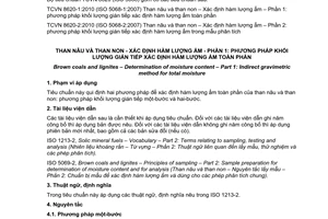 Tiêu chuẩn quốc gia TCVN 8620-1:2010 (ISO 5068-1:2007) về Than nâu và than non - Xác định hàm lượng ẩm - Phần 1: Phương pháp khối lượng gián tiếp xác định hàm lượng ẩm toàn phần