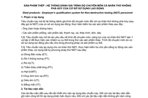 Tiêu chuẩn quốc gia TCVN 6112:2010 (ISO 11484 : 2009) về Sản phẩm thép - Hệ thống đánh giá trình chuyên môn cá nhân thử không phá hủy của cơ sở sử dụng lao động