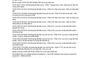 Tiêu chuẩn quốc gia TCVN 7447-5-52:2010 (IEC 60364-5-52:2009) về Hệ thống lắp đặt điện hạ áp – Phần 5-52: Lựa chọn và lắp đặt thiết bị điện – Hệ thống đi dây