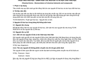 Tiêu chuẩn quốc gia TCVN 5530:2010 về Thuật ngữ hóa học - Danh pháp các nguyên tố và hợp chất hóa học