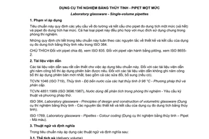 Tiêu chuẩn quốc gia TCVN7151:2010 (ISO 648:2008) về Dụng cụ thí nghiệm bằng thuỷ tinh - Pipet một mức