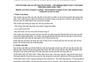 Tiêu chuẩn quốc gia TCVN 5026:2010 (ISO 2081: 2008) về Lớp phủ kim loại và lớp phủ vô cơ khác - Lớp kẽm mạ điện có xử lý bổ sung trên nền gang hoặc thép