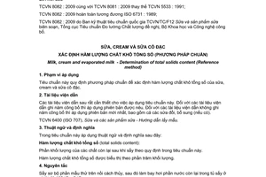 Tiêu chuẩn quốc gia TCVN 8082:2009 (ISO 6731 : 1989) về Sữa, cream và sữa cô đặc - Xác định hàm lượng chất khô tổng số (Phương pháp chuẩn)