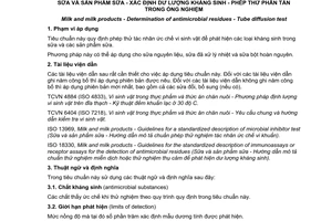 Tiêu chuẩn quốc gia TCVN 8106:2009 (ISO/TS 26844 : 2006) về Sữa và sản phẩm sữa - Xác định dư lượng kháng sinh - Phép thử phân tán trong ống nghiệm